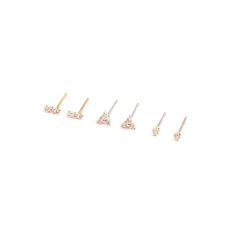 Gold Mini Cubic Zirconia Stud Earrings Pack