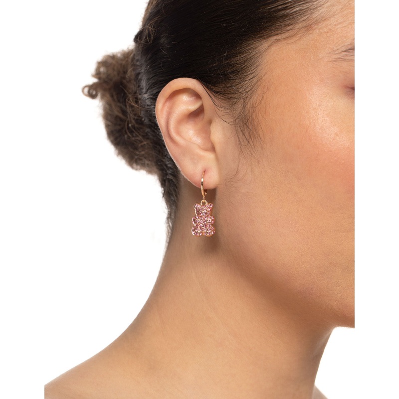 Pink Diamante Teddy Bear Huggie Earrings