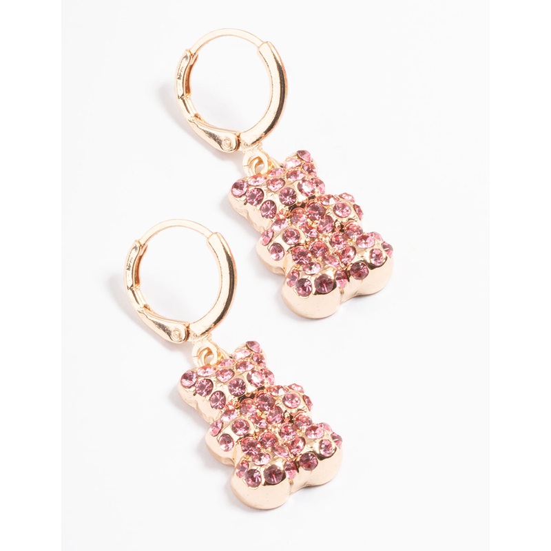 Pink Diamante Teddy Bear Huggie Earrings