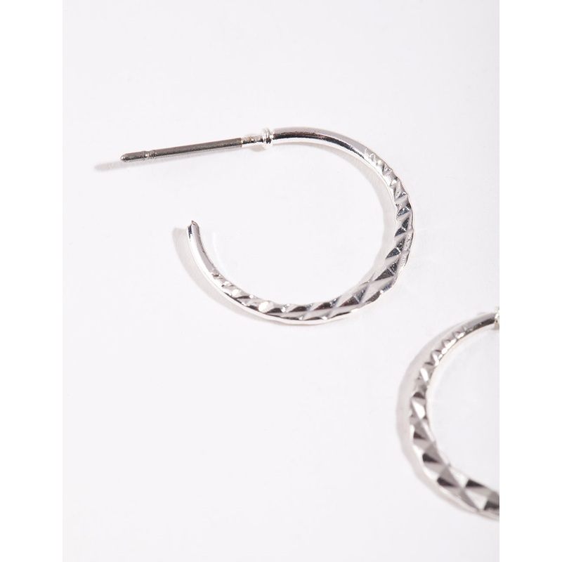 Silver 16MM Beaded Hoop Earrings