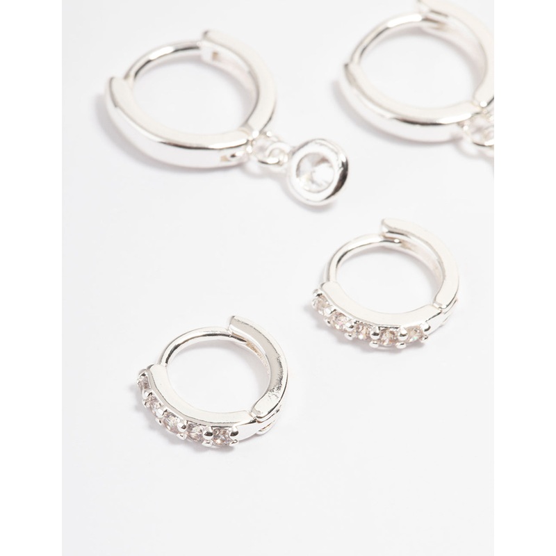 Silver Clear Stud & Huggies Pack