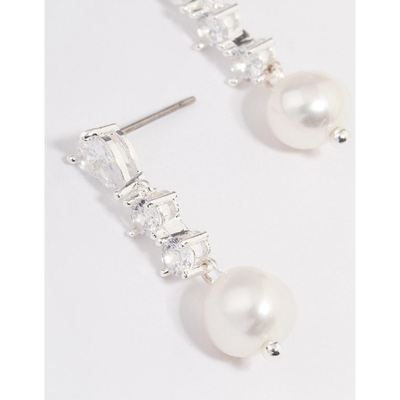 Silver Plated Cubic Zirconia Pearl Small Drop Earrings