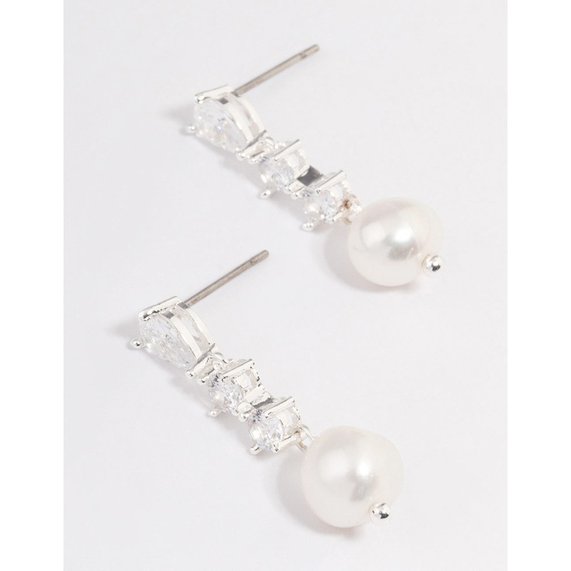 Silver Plated Cubic Zirconia Pearl Small Drop Earrings