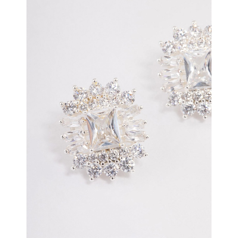 Silver Plated Statement Cubic Zirconia Stud Earrings