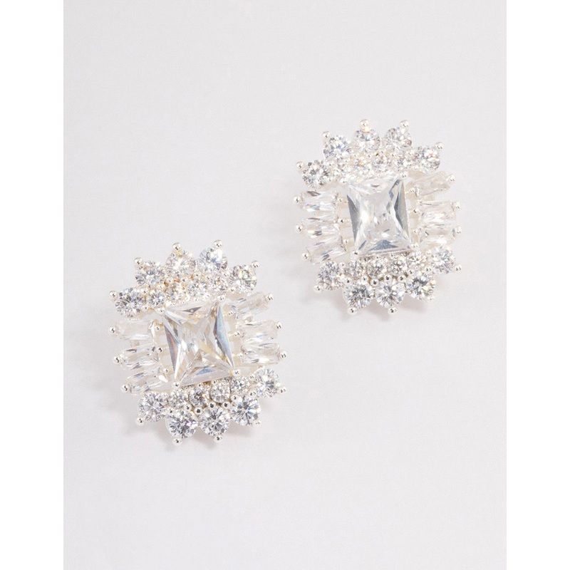 Silver Plated Statement Cubic Zirconia Stud Earrings