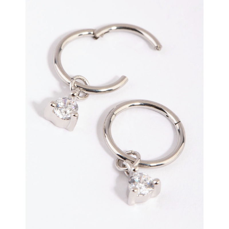 Surgical Steel Cubic Zirconia Charm Sleeper Earrings