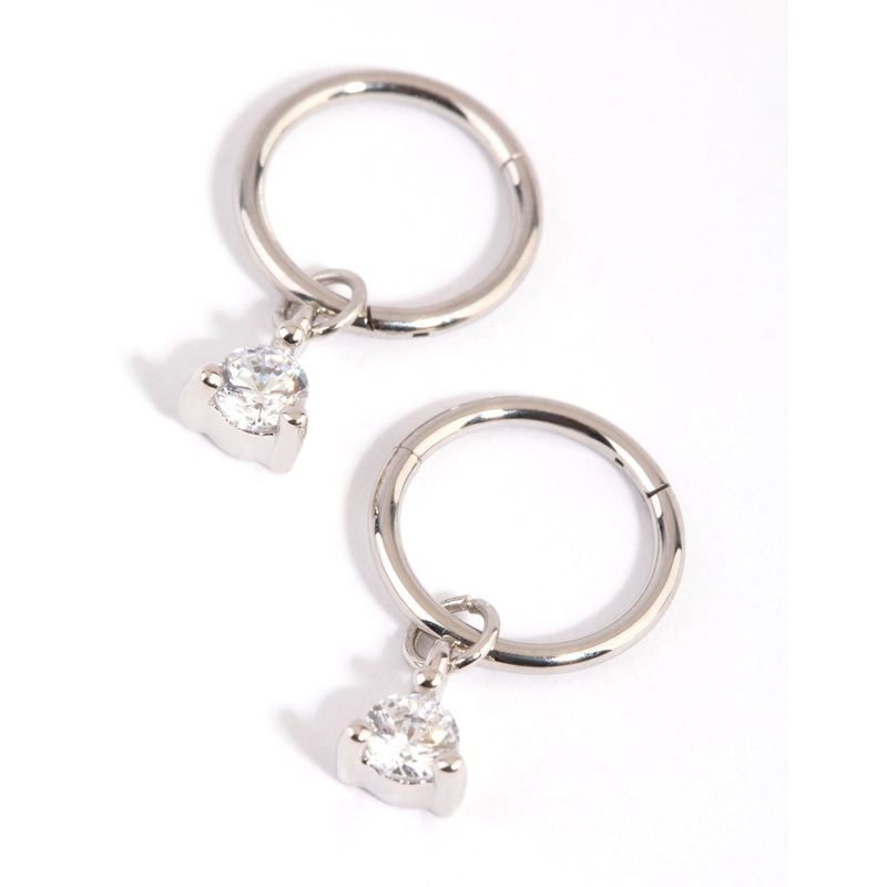 Surgical Steel Cubic Zirconia Charm Sleeper Earrings