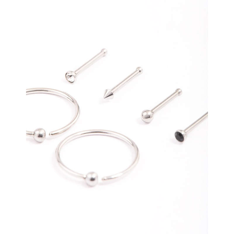 Surgical Steel Pointed & Ring Nose Piercing 6-Pack