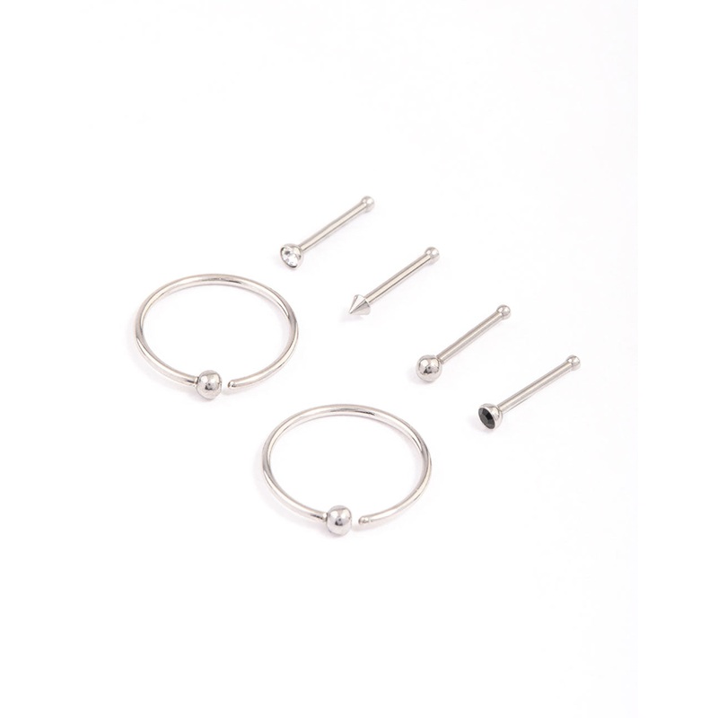 Surgical Steel Pointed & Ring Nose Piercing 6-Pack