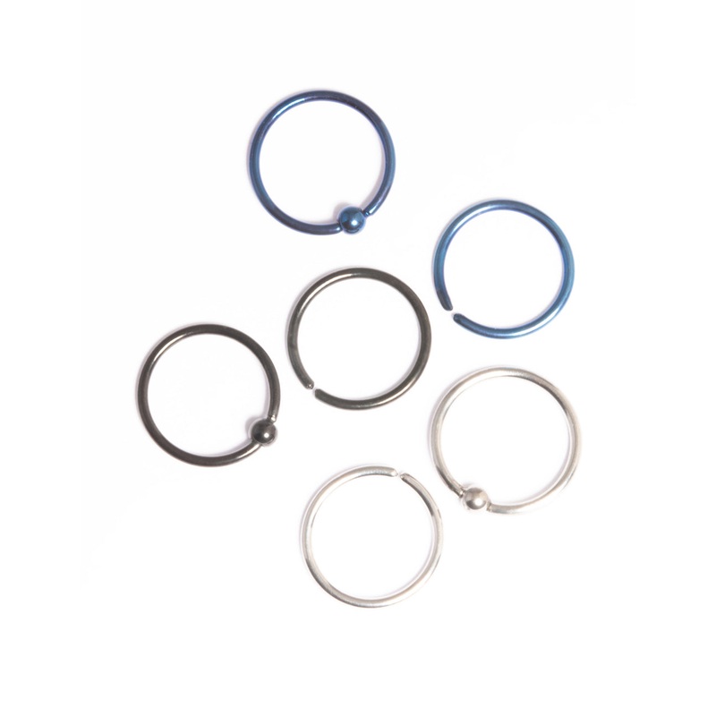 Titanium Metalic Nose Rings 6-Pack