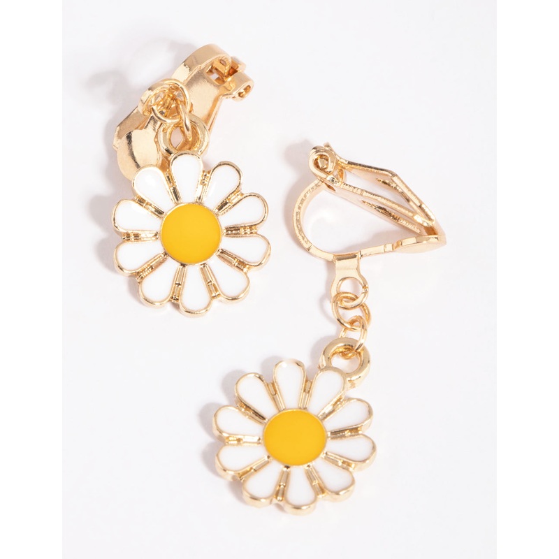 White Daisy Clip-On Earrings