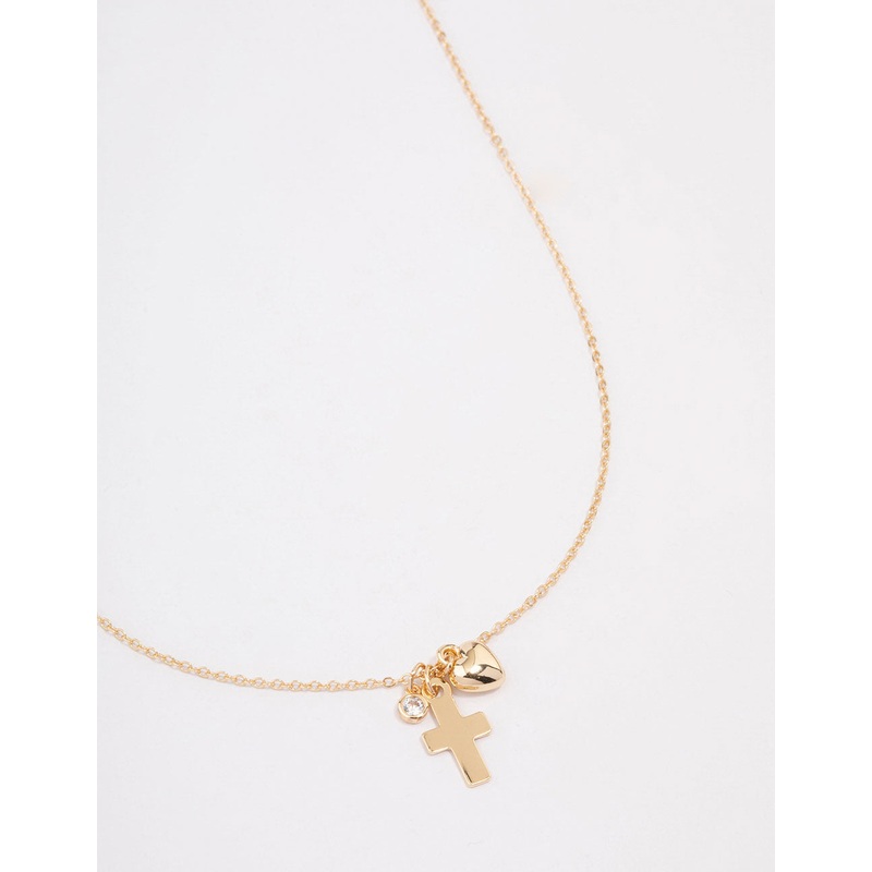 Gold Plated Cross Heart Charm Pendant Necklace