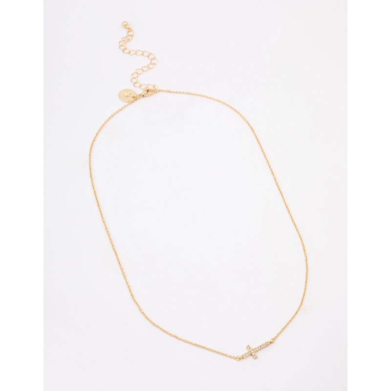 Gold Plated Diamante Cross Fine Pendant Necklace