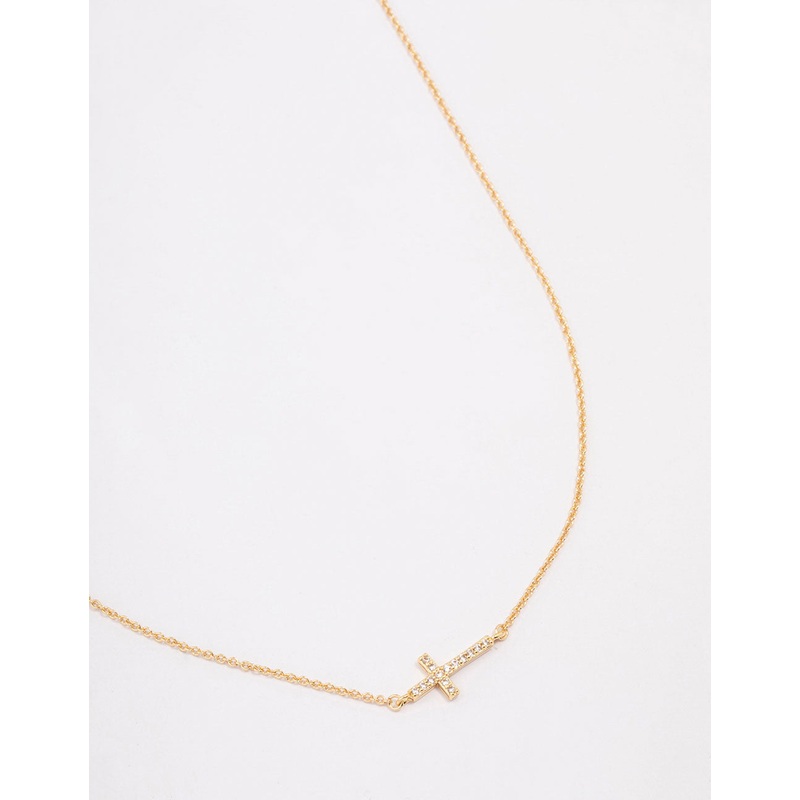 Gold Plated Diamante Cross Fine Pendant Necklace