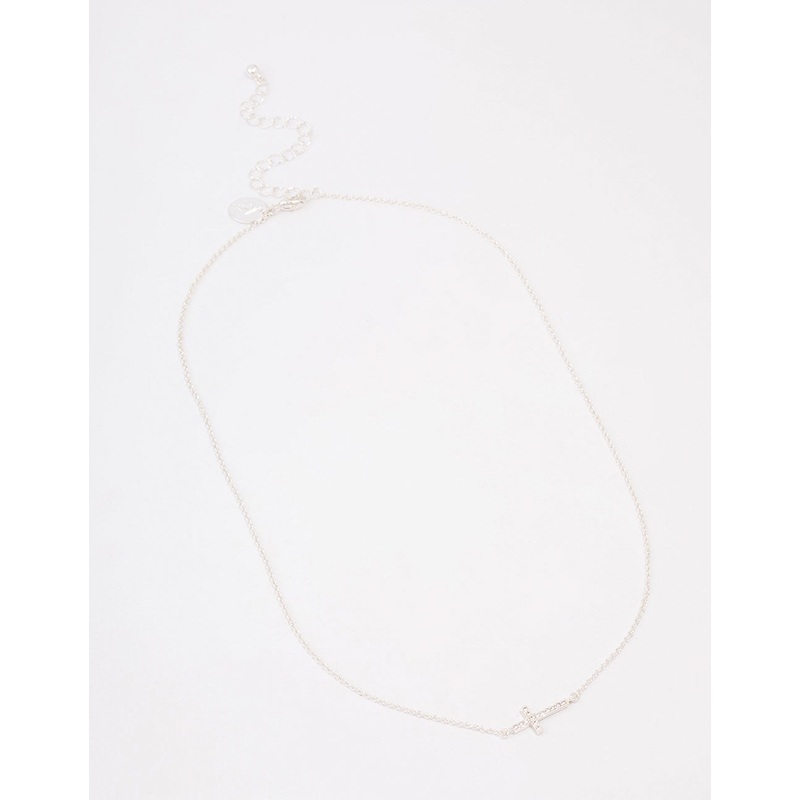 Silver Plated Diamante Cross Fine Pendant Necklace