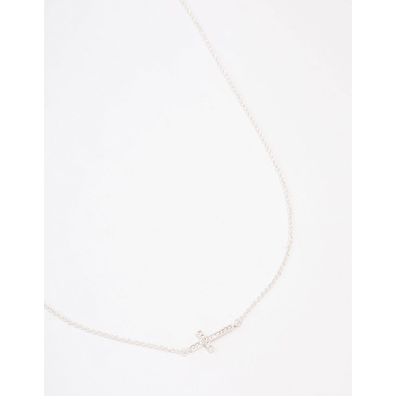 Silver Plated Diamante Cross Fine Pendant Necklace
