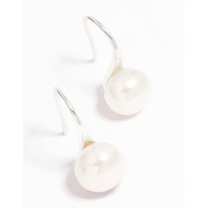 Silver Plated Freshwater Pearl Small Hook Drop Earrings