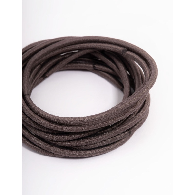 Brown Fabric Basic Thin Hair Ties 12-Pack