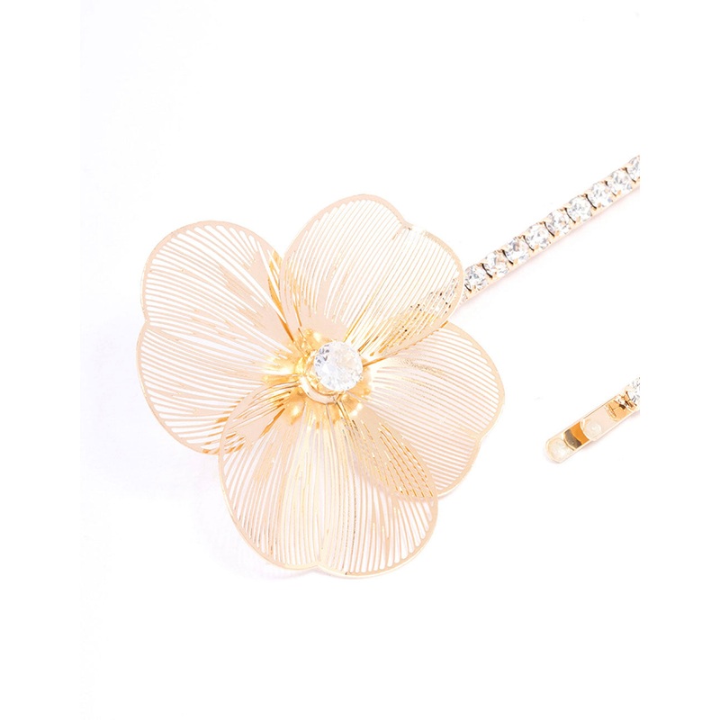 Gold Flower & Diamante Hair Clips 2-Pack
