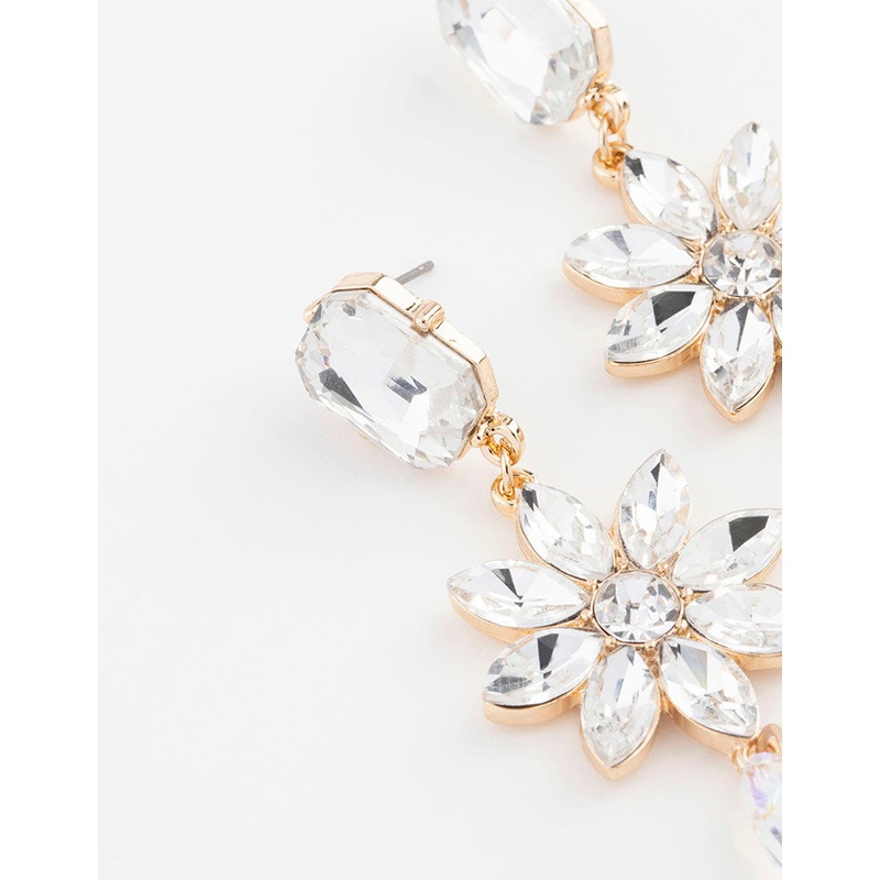 Gold Flower Pear Drop Earrings