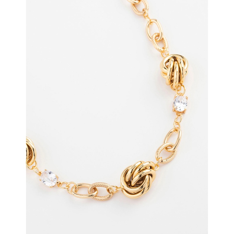 Gold Plated Cubic Zirconia Knotted Pendant Necklace