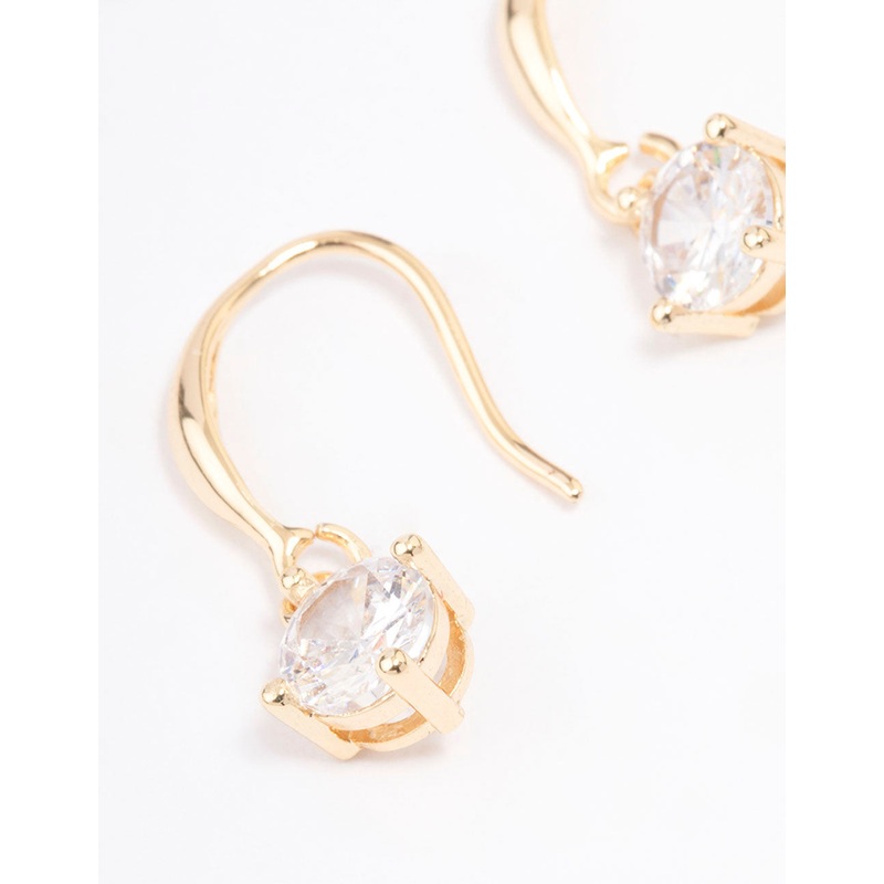 Gold Plated Cubic Zirconia Solitaire Hook Drop Earrings