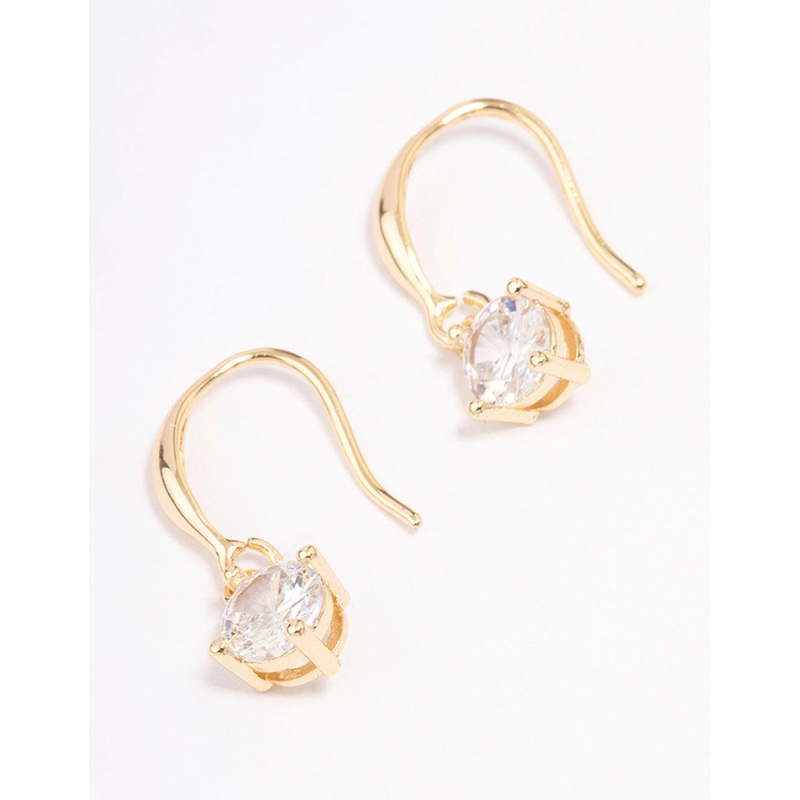 Gold Plated Cubic Zirconia Solitaire Hook Drop Earrings
