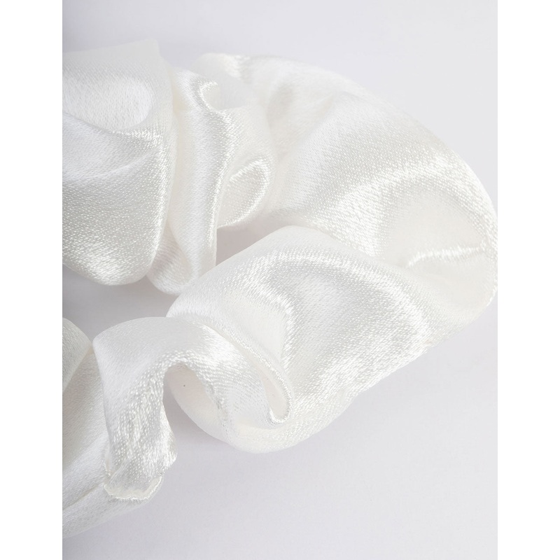 White Fabric Satin Scrunchie