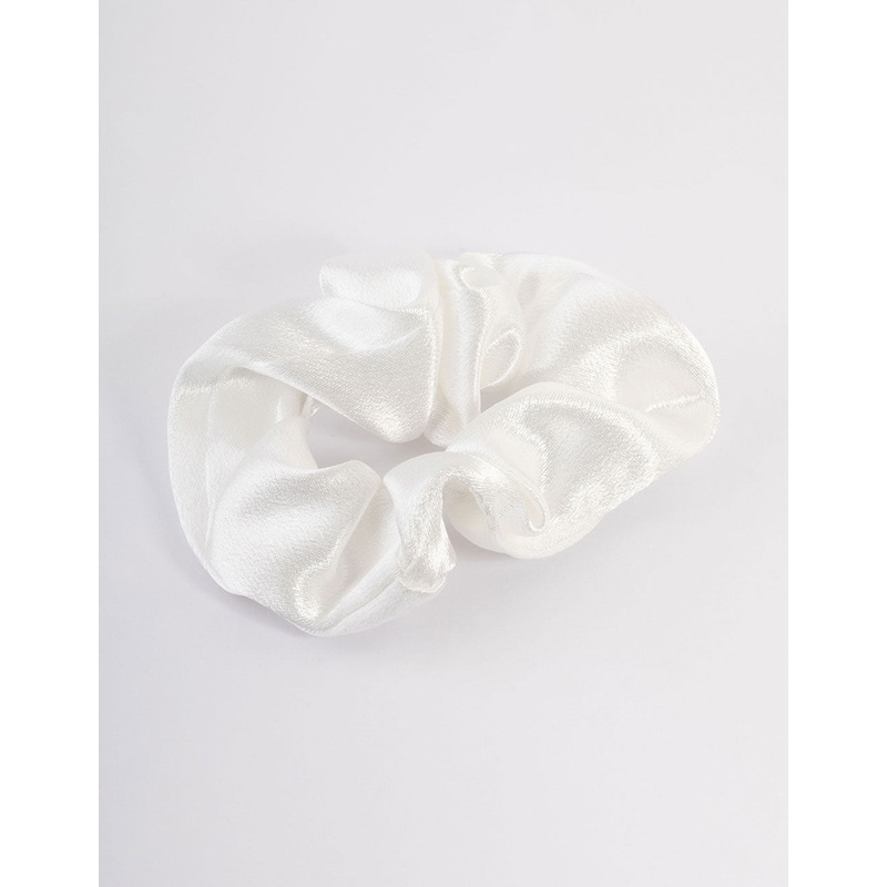 White Fabric Satin Scrunchie