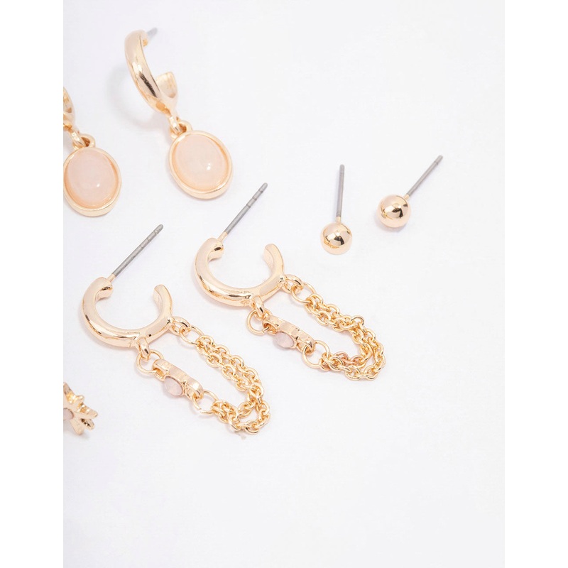 Gold Amethyst Star & Chain Earring 4-Pack