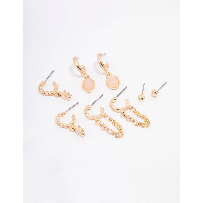 Gold Amethyst Star & Chain Earring 4-Pack