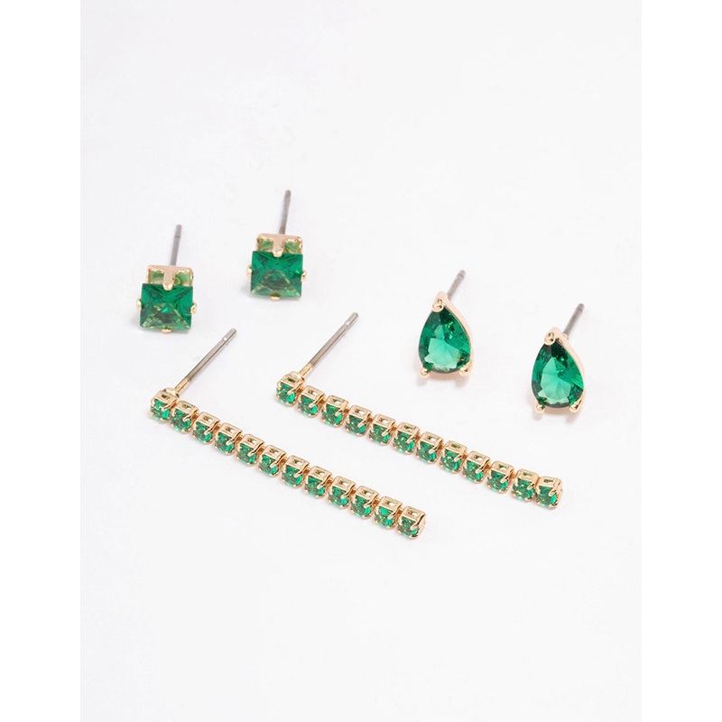 Gold Cubic Zirconia Mixed Stud & Drop Earring 3-Pack