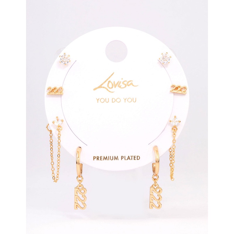 Gold Plated 222 Angel Number Earring Pack