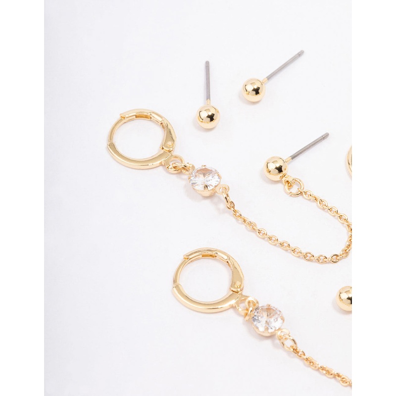 Gold Plated Brass Baguette Hoop Chain Earring 4-Pack