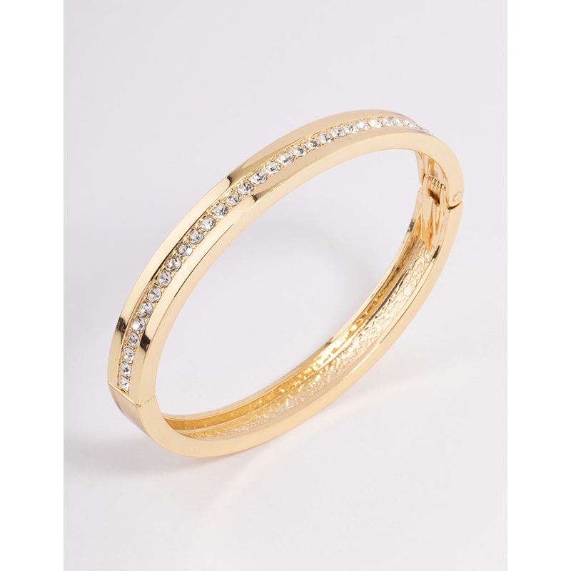 Gold Plated Classic Diamante Hinge Bangle