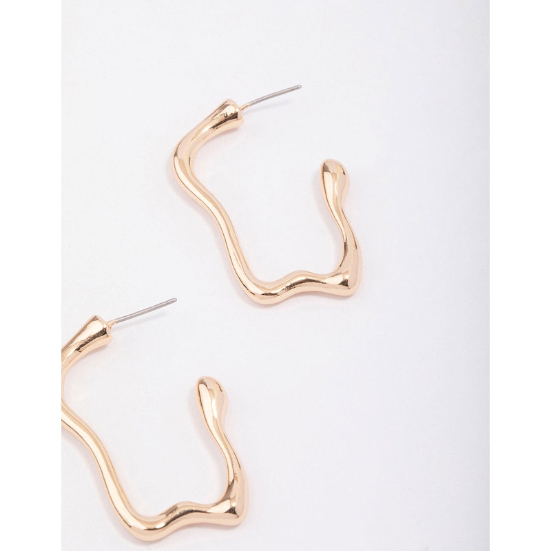 Gold Wavy Molten Hoop Earrings