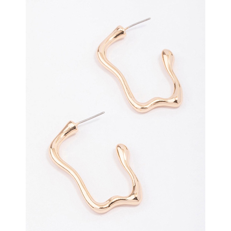 Gold Wavy Molten Hoop Earrings