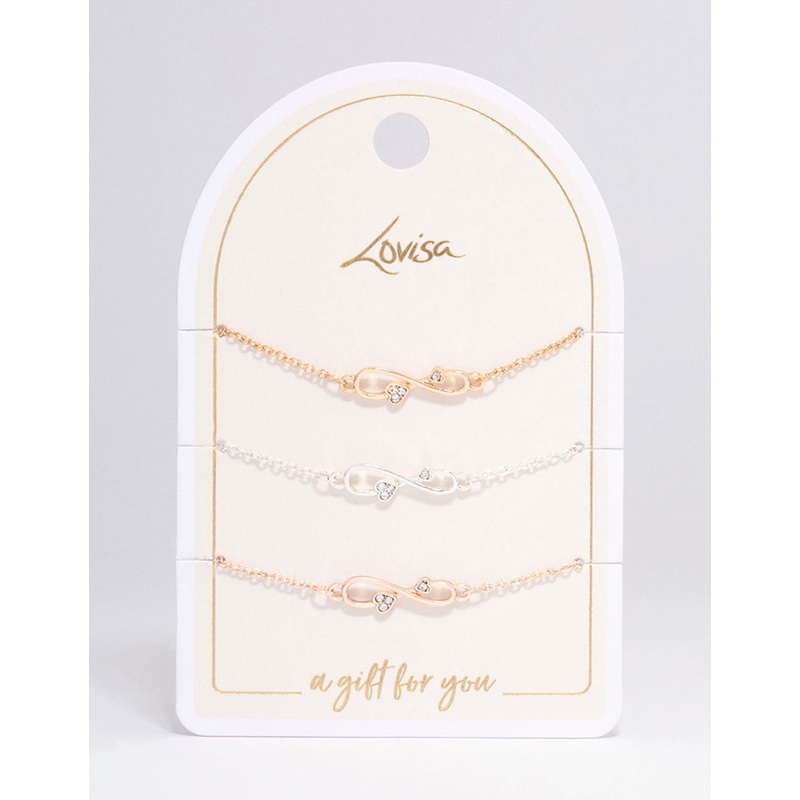 Mixed Metal Diamante Infinity Bracelet 3-Pack