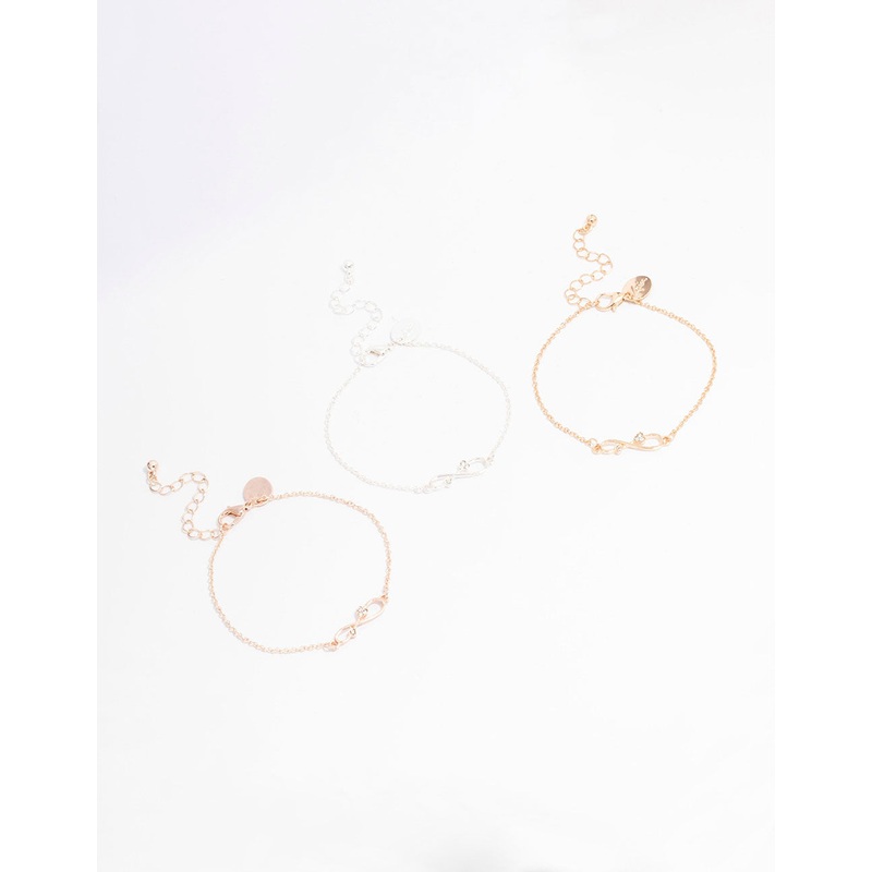 Mixed Metal Diamante Infinity Bracelet 3-Pack