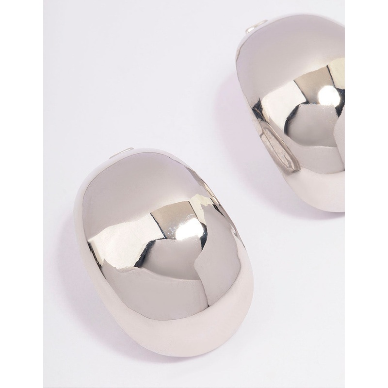 Silver Large Oval Stud Earrings