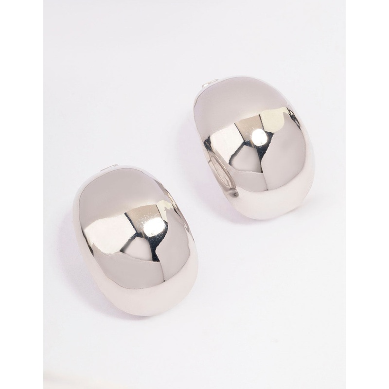 Silver Large Oval Stud Earrings