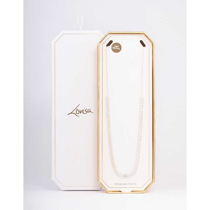 Silver Plated Baguette Chain Cubic Zirconia Necklace