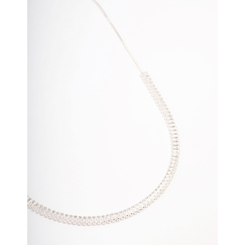 Silver Plated Baguette Chain Cubic Zirconia Necklace