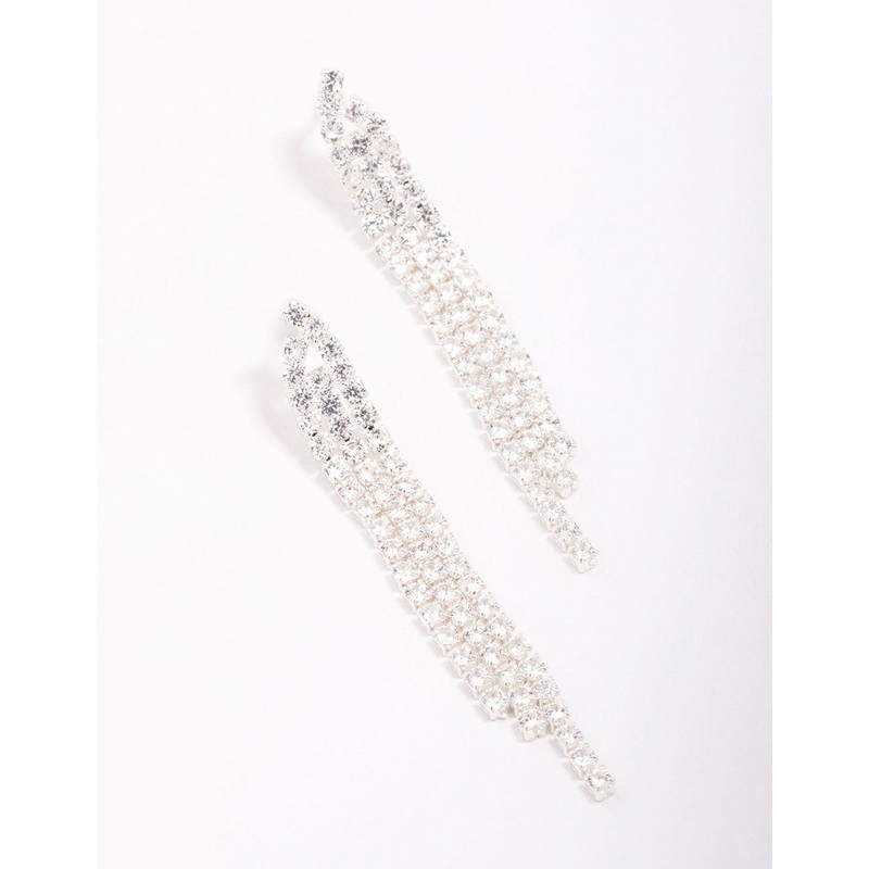 Silver Plated Brass  Triangular Cubic Zirconia Cup Chain Drop Earrings