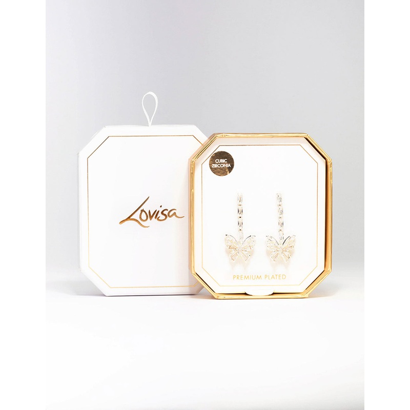 Silver Plated Butterfly Cubic Zirconia Drop Earrings