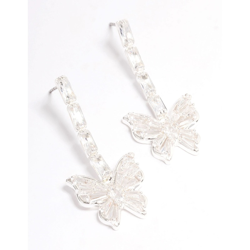 Silver Plated Butterfly Cubic Zirconia Drop Earrings