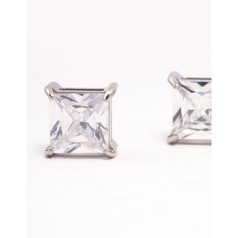 Surgical Steel Cubic Zirconia Cube Stud Earrings