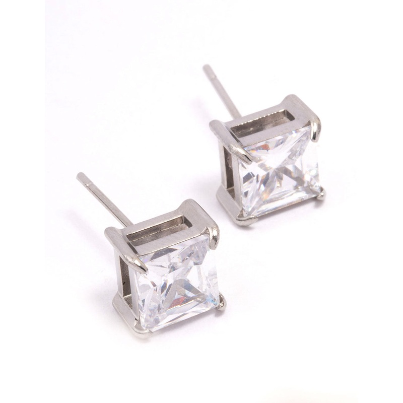 Surgical Steel Cubic Zirconia Cube Stud Earrings