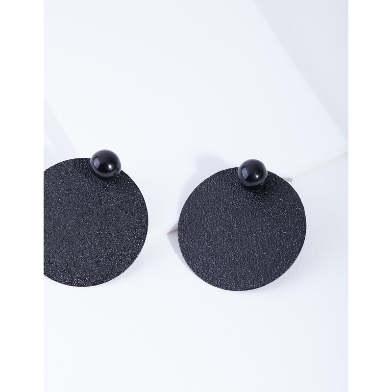 Black Textured Disc Stud Earrings