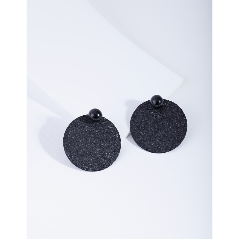Black Textured Disc Stud Earrings